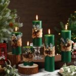 5 Pcs Christmas Pillar Candle 5 Size Green Pillar Handmade Soy Wax Candles Holiday Decor Gift for Bedroom Bathroom Indoor Outdoor Home Dinner Party Decoration