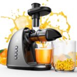 Cold Press Juicer Machine: Easy to Clean Slow Masticating Extractor for Veggies and Fruits, 92% Juice Yield High Nutrient and Vitamin, Quiet Motor & Reverse Function with Brush, Silver