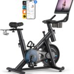 MERACH Exercise Bike, Brake Pad Stationary Bike with Exclusive App, Low Noise Indoor Cycling Bike with 300lbs Weight Capacity, Tablet Mount and Fitness Courses for Weight Loss