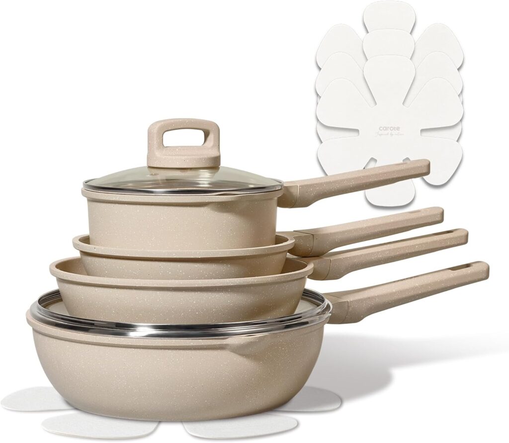 CAROTE Pots and Pans Set Nonstick, Cookware Set Non Stick, Induction Cookware Sets, Kitchen Cooking Set with Stay-Cool Handles, 10 Piece