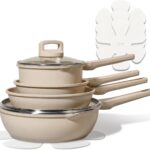 CAROTE Pots and Pans Set Nonstick, Cookware Set Non Stick, Induction Cookware Sets, Kitchen Cooking Set with Stay-Cool Handles, 10 Piece