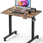 Small Height Adjustable Electric Standing Desk, 31.5″ x 23.6″ Sit Stand up Desk with Splice Board, Ergonomic Rising Computer Home Office Desk Table with Memory Preset, Black Frame/Rustic Brown Top