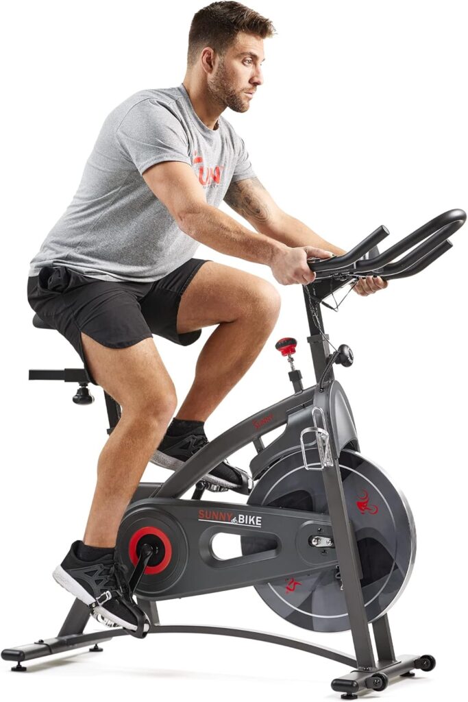 Sunny Health & Fitness Smart Endurance Exercise Bike w/Pulse Sensors Built-In, Adult Home Cardio Workout w/Adjustable Seat & Handlebar, Indoor Cycling Training Machine, Free SunnyFit App Connection