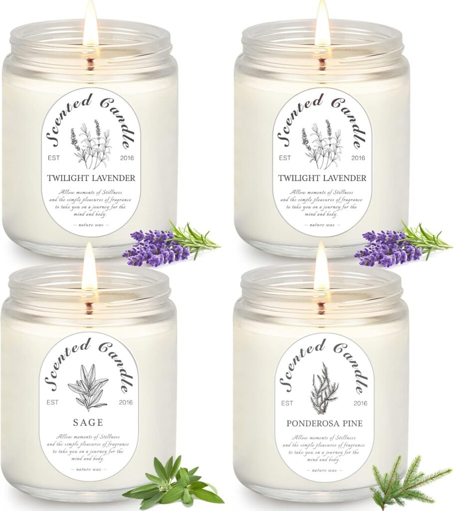 Lavender Candle Gift Set, 4 Pack Soy Wax Scented Candles for Home – Lavender, Sage & Ponderosa Pine – Aromatherapy Candles for Relaxation, Stress Relief & Christmas Gifts for Women