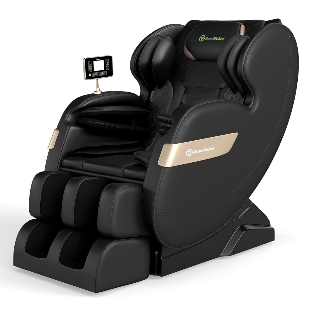 Real Relax 2025 Full Body Massage Chair of Dual-core S Track,Shiatsu Massage Recliner of Zero Gravity with APP and LCD Control,Lower Back and Calf Heating,Bluetooth,Home or Office Use,Black