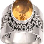 NOVICA Artisan Handmade Citrine Single Stone Ring Sterling Silver from Bali Cocktail Indonesia Gemstone Birthstone [crownbezel 0.7 in H x 0.6 in W x 0.3 in D Band Width 8 mm W] ‘ Glorious Vines’
