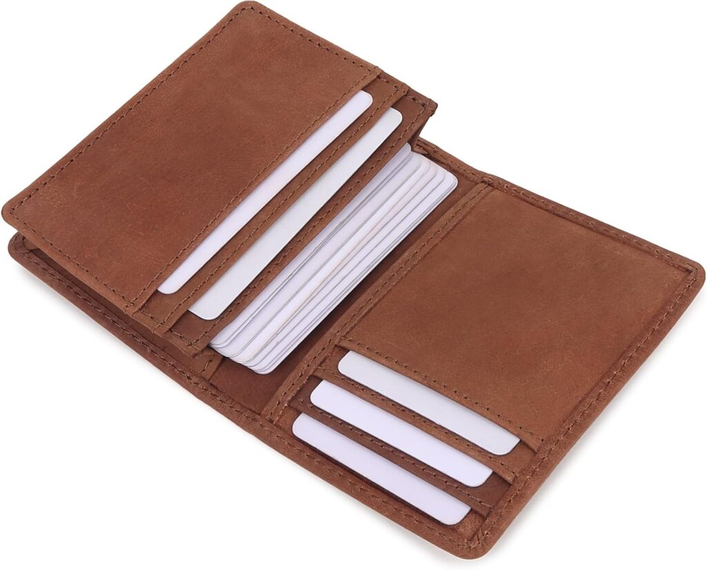 Leather Credit Card Holder For Men and Women,Small RFID Blocking Bifold Wallet (Hunter Tan)