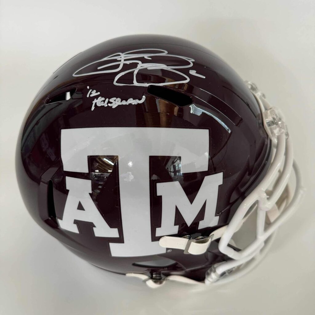 Autographed/Signed Johnny Manziel 12 Heisman Texas A&M Aggies Full Size FS F/S Replica College Football Helmet Beckett BAS COA