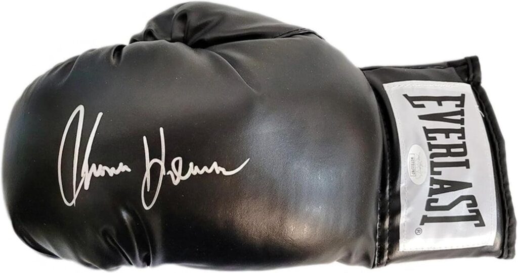 Autographed/Signed Thomas Hitman Hearns Black Everlast Boxing Glove JSA COA Auto