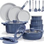 CAROTE 27pcs Ceramic Cookware Set Nonstick, Pots and Pans Set Non stick, Non Toxic Cookware, Dishwasher/Oven Safe, RV/Camping Cookware Set, Pan and Pot with Kitchen Utensils, Navy Blue