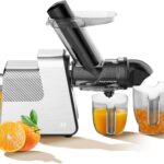 Masticating Juicer Machines, 3.5″ Large Feed Chute Cold Press Juicer Fit Whole Fruits Vegetables with Quiet Motor | 5 Speed Modes | Easy to Clean with Brush (Silvery White)