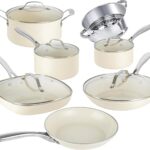 Gotham Steel 12 Pc Ceramic Cookware Set Nonstick, Ceramic Pots and Pans Set Non Stick with Steamer for Cooking, Non Toxic PFOA PFOS Free, Premium Stay Cool Handles, Oven & Dishwasher Safe