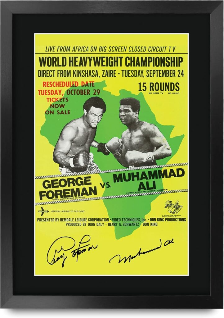 HWC Trading Foreman Ali Fight The Rumble in the Jungle George Foreman vs Muhammad Ali 16 x 12 inch Framed Gifts Printed Signed Autograph Picture for Boxing Memorabilia Fans – 16″ x 12″ Framed