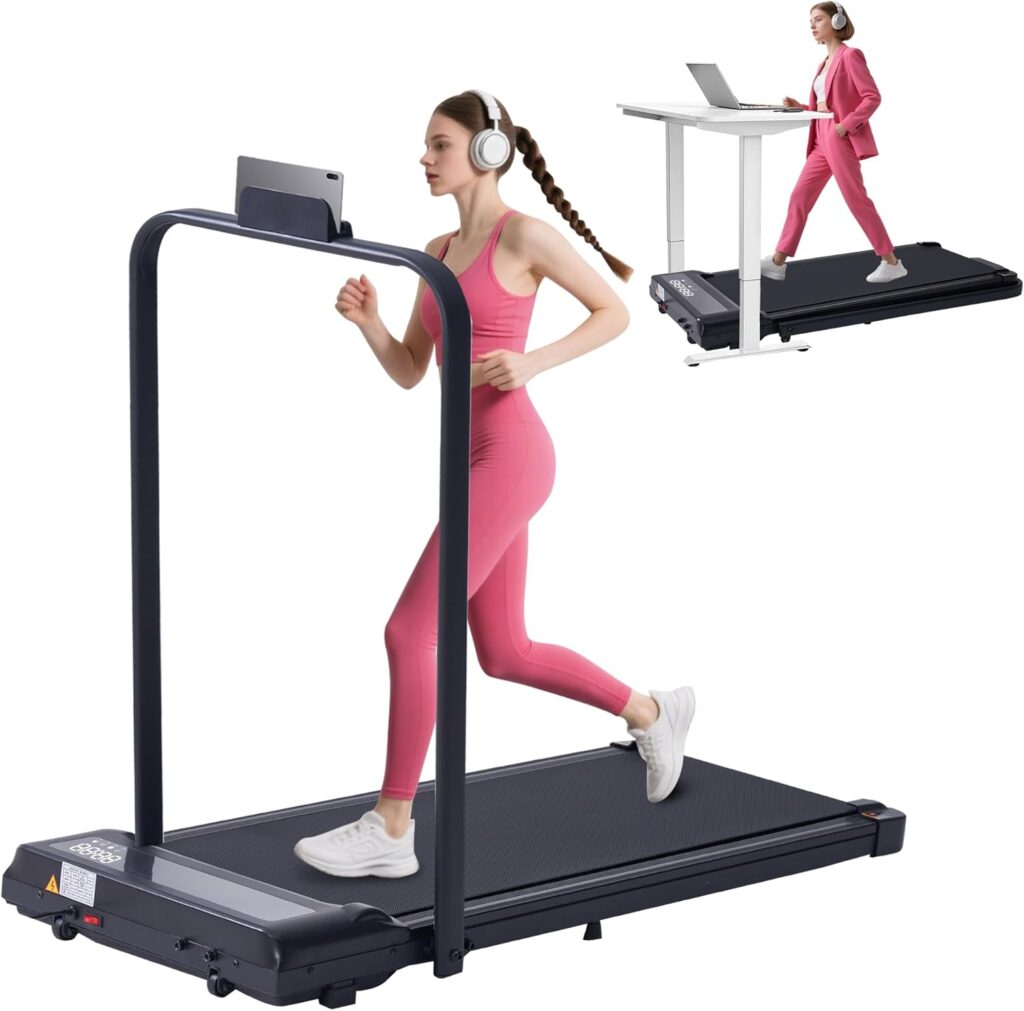 Portable Treadmill with Handles, 0.6-6.2MPH Compact Walking Pad with Handle Bar, 3.0HP Electric Walking Pads Treadmills for Home Small, 320LBS Home Small Under The Desk Treadmill for Small Spaces