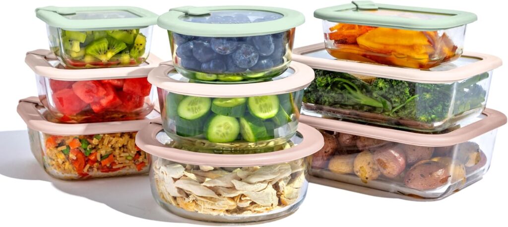Bentgo Signature Leak-Proof Glass Food Storage – 18-Piece Set, 1-Compartment Plastic-Free Containers with Airtight Glass Lids, BPA-Free, Microwave, Freezer, Oven & Dishwasher Safe (Desert Sage)
