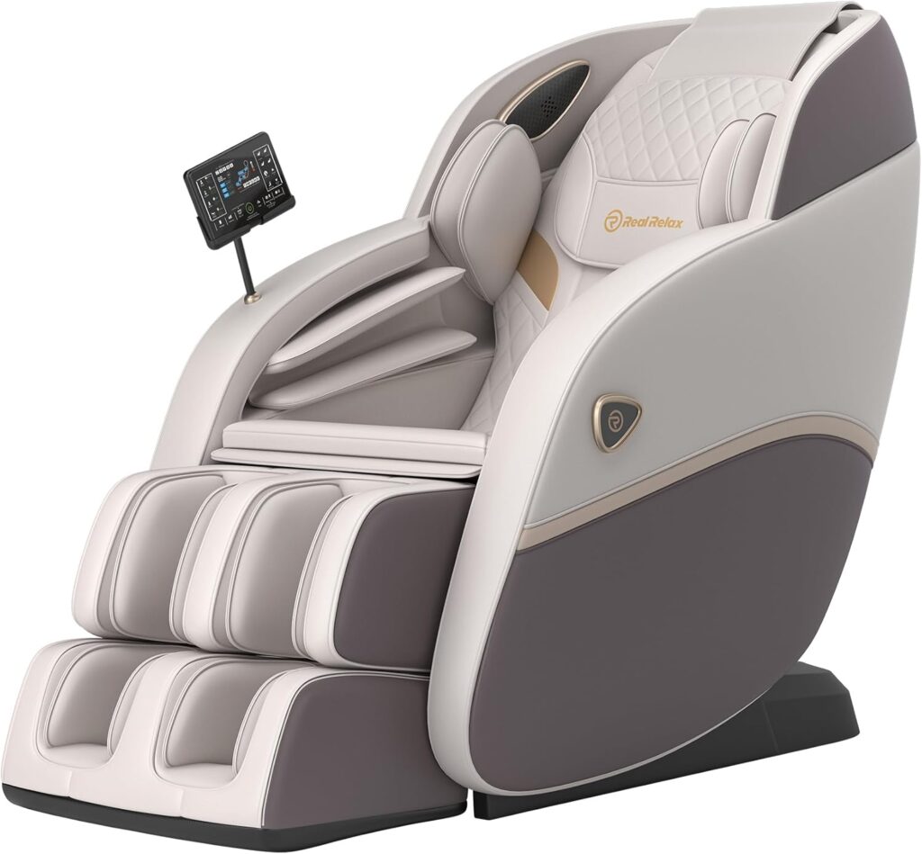 Real Relax 3D Massage Chair Full Body SL-Track, Zero Gravity Recliner with 16 Massage Modes, Body Scan, Wasit Heating, Foot Rollers, Bluetooth, Favor-22 Brown