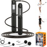 Smart Jump Rope with LED Display and Jump Counter, Weighted Cordless Design for Home Gym & HIIT, Adjustable Steel Wire for Fitness, Tracks Jumps, Calories & Time, for Men, Women & Kids