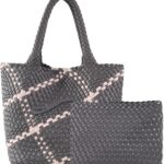 Woven Bag for Women Vegan Leather Tote Bag Large Summer Beach Travel Handbag and Clutch Retro Handmade Shoulder Bag