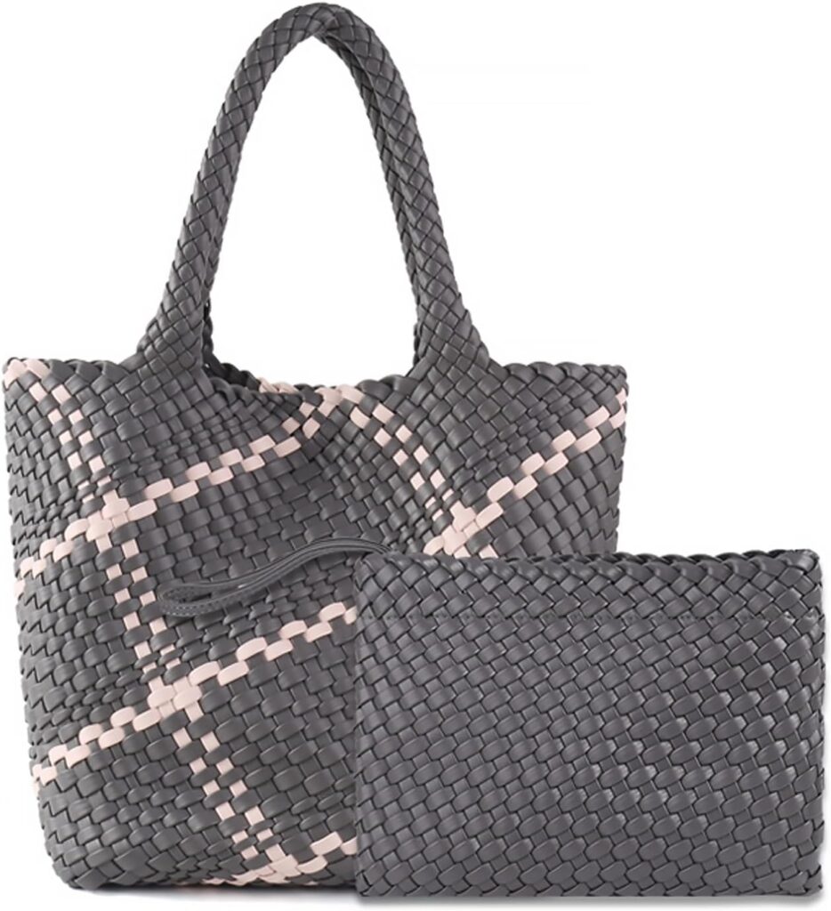 Woven Bag for Women Vegan Leather Tote Bag Large Summer Beach Travel Handbag and Clutch Retro Handmade Shoulder Bag