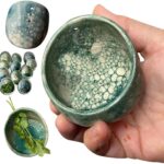 Hamblin Bros Pottery Herb Stripper Bowl, Handmade Ceramic Herb Stripper with Different Hole Sizes for Separating Leaves and Stems (Green)