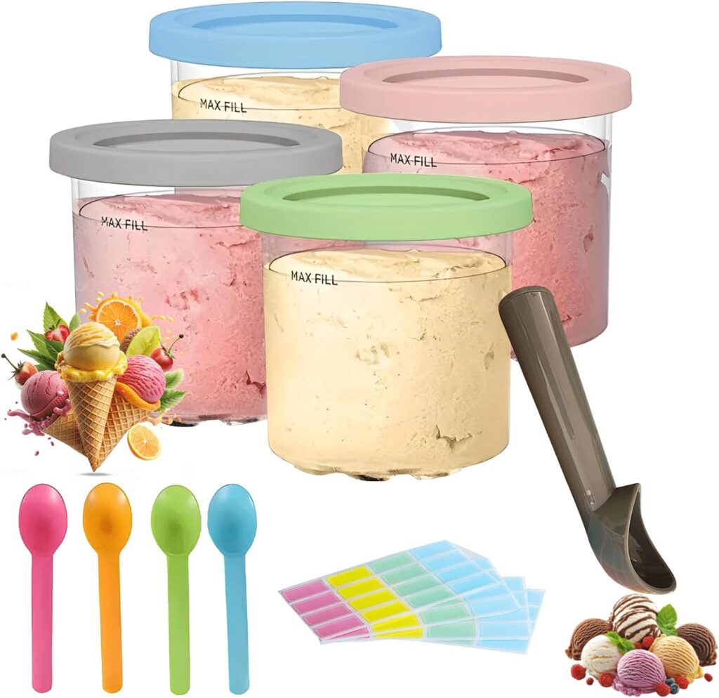 4 Pack Ninja Creami Containers Pints and Lids |16 oz Ninja Creami Deluxe Perfect for NC299AM, NC300, NC301 Series | Ninja Creami Maker Machine Accessories, BPA Free, Dishwasher Safe & Leak Proof