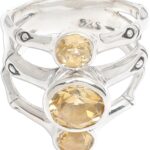 NOVICA Artisan Handmade Citrine Multistone Ring .925 Sterling Silver Indonesia Yellow Cocktail Spicy Mustard Primrose Leaf Tree Birthstone ‘bamboo dew’