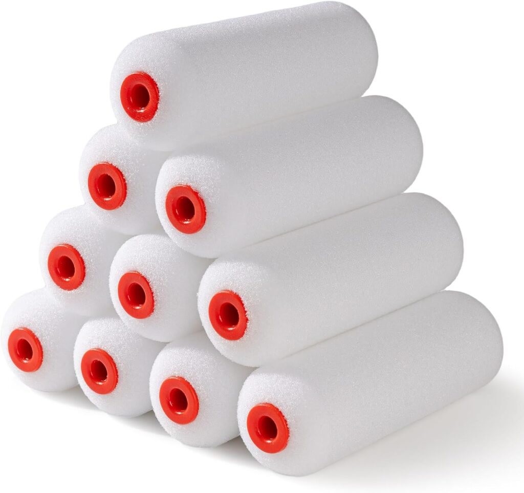 Mister Rui 4 Inch Foam Roller Covers 10-Pack, 30kg/m³ Medium Density – Washable & Reusable for Smooth Finish on Furniture, Cabinets, DIY Projects
