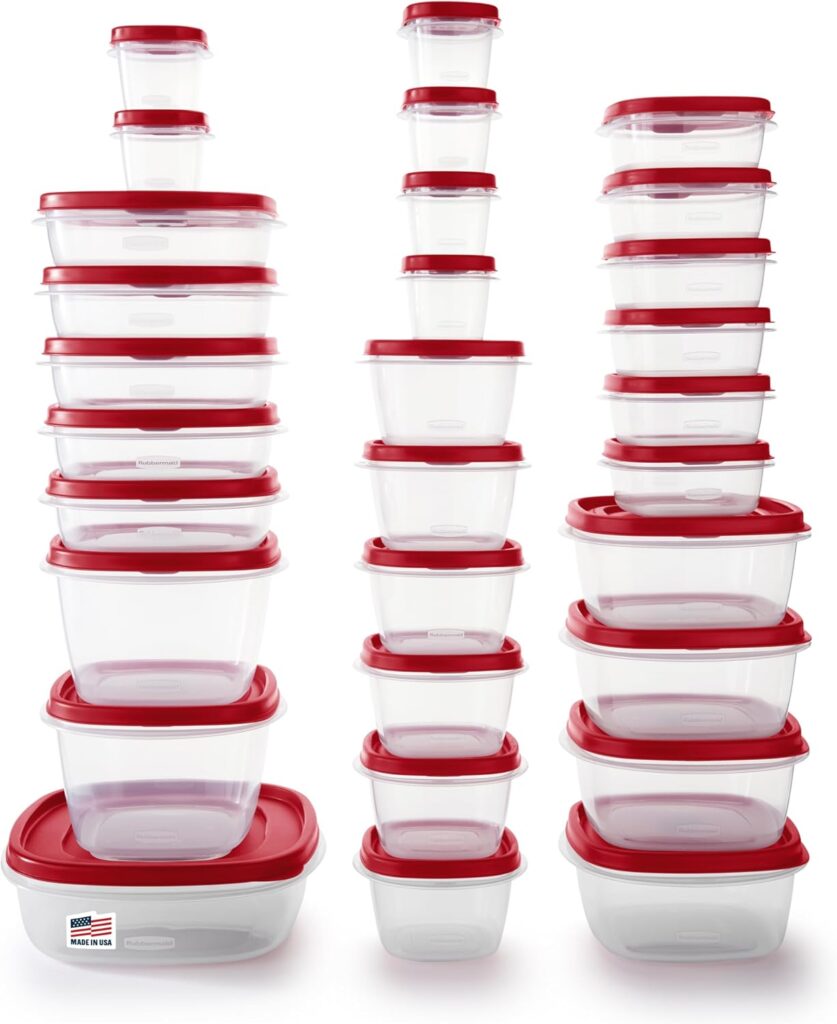 Rubbermaid 60-Piece Food Storage Containers with Lids, Microwave and Dishwasher Safe, Red Color, Ideal for Meal Prep and Pantry Storage
