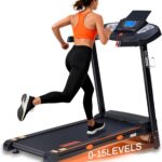 Treadmill with 15-Level Auto Incline, 3.0 HP Treadmills for Home with 18″ Wide Running Belt, 0.5-10 MPH Speed, 300 LB Capacity, Shock Absorption, App Bluetooth