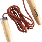 Cannon Sports Leather Jump Rope with Ball Bearing Wooden Handles for Fitness & Home Gym