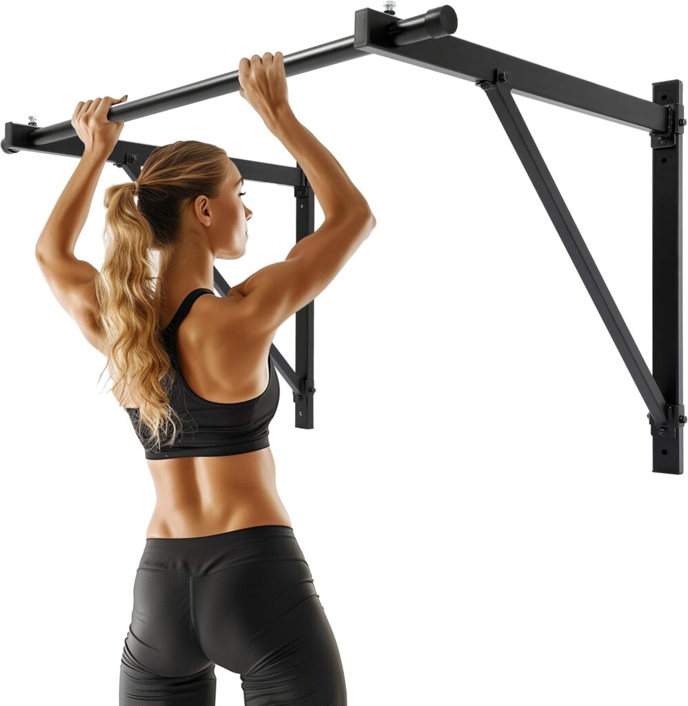 ECOTRIC 46” Wall Mounted Pull Up Bar Chin up Bar Doorway Exercise Bar Upper Body Gym Workout Bar Heavy Duty Training Fitness Home Heavy Duty 500lbs