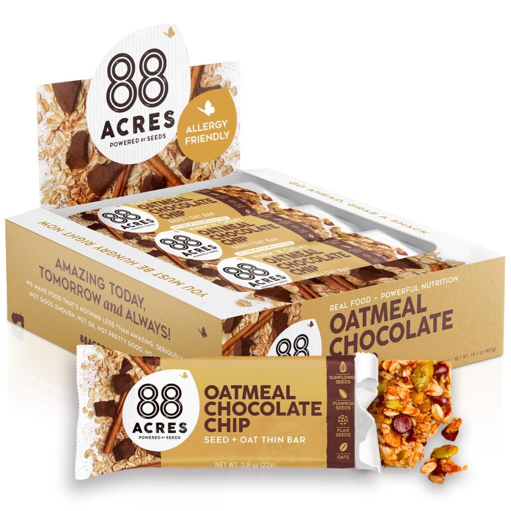 88 Acres Granola Bars | Oatmeal Chocolate Chip | Gluten Free, Nut-Free Oat and Seed Granola Bar | Vegan & Always Non GMO | 12 Pack