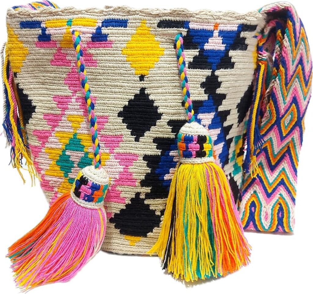 Handmade Wayuu Crochet Tote Bag, Woven Mochila, Colombian Tribal Bag, Beach Bag