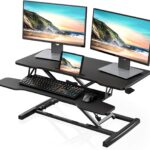 FITUEYES Height Adjustable Standing Desk 36” Wide Sit to Stand Converter Stand Up Desk Tabletop Workstation for Laptops Dual Monitor Riser Black SD309101WB