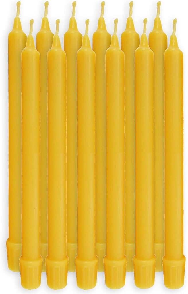 100% Pure Beeswax Candles Organic Tapers – 8 Inches Tall, 3/4 Inch Diameter, Hand Made (Set of 12)