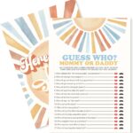Sunshine Fill in Baby Shower Game Cards – Here Comes The Son – Mommy Or Daddy Game for Boys – Baby Announcement Gender Reveal Party Activities
