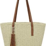 Womens Large Straw Tote Bag Handmade Woven Shoulder Handbag Summer Beach Purse with Tassel