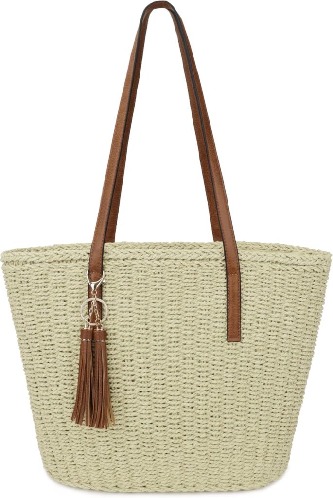 Womens Large Straw Tote Bag Handmade Woven Shoulder Handbag Summer Beach Purse with Tassel