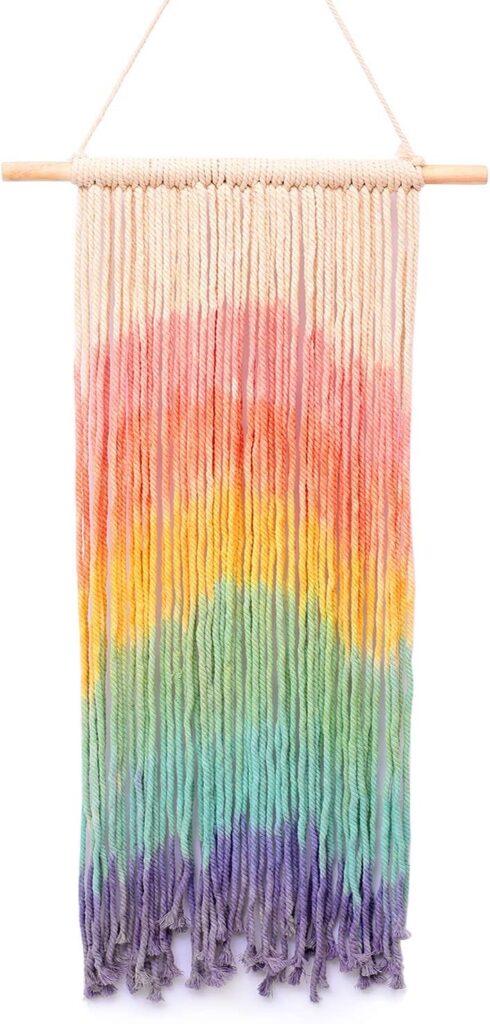 Simpkeely Macrame Wall Hanging, Rainbow Colorful Handmade Woven Cotton Wall Art Boho Bohemian Home Décor for Bedroom, Dorm Room, Living Room, Apartment, 16” W x 30” L