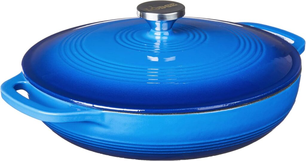 Lodge 3.6 Quart Enameled Cast Iron Oval Casserole With Lid – Dual Handles – Oven Safe up to 500° F or on Stovetop – Use to Marinate, Cook, Bake, Refrigerate and Serve – Caribbean Blue