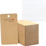 joycraft 100Pcs Earring Display Cards with Bags, 2×3.5 inch Earring Display Holder Cards, Brown Handmade with Love Earring Tags for Selling, Hanging Earring, DIY Jewelry Crafts, Retail