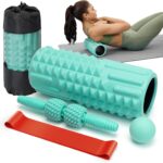 5 in 1 Foam Roller Set – Back Roller Foam, Massage Roller Stick, Massage Ball, Resistance Band for Physical Therapy & Deep Tissue Muscle Massage (Green)