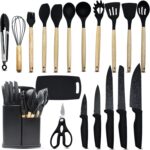 Magicorange 19pcs Kitchen Knife Set – Kitchen Utensils Set for Cooking, Sharp Black Cooking Knives Chef Knife Set for Cutting Meat & Vegetable (Black)