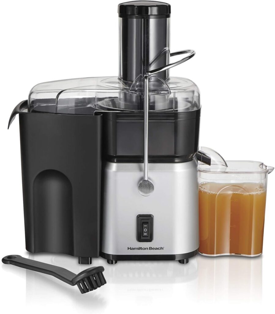 Hamilton Beach Juicer Machine, Centrifugal Extractor, Big Mouth 3″ Feed Chute, Easy Clean, 2-Speeds, 30 oz. BPA Free Pitcher, 700 Watt Motor, Cleaning Brush, Black (67840)