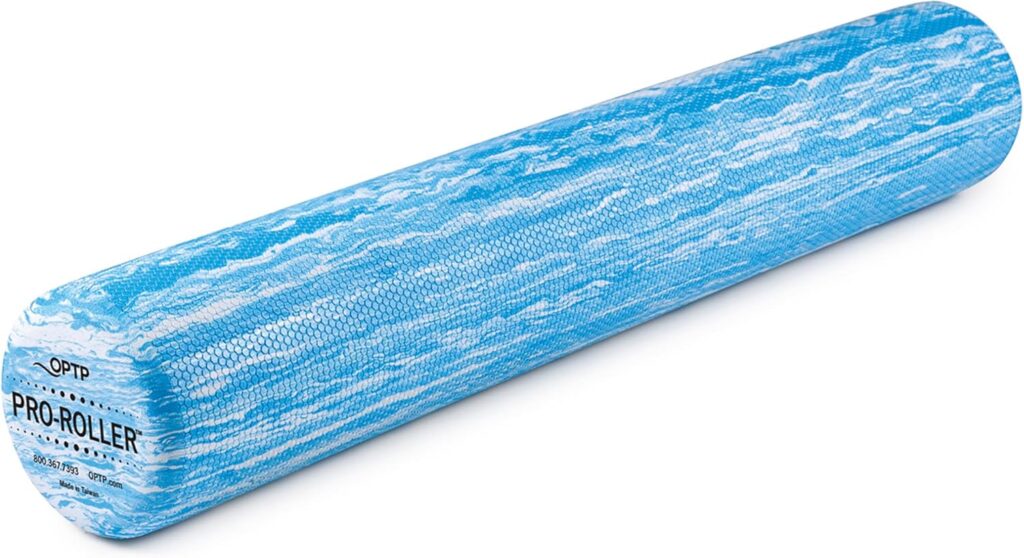 OPTP PRO-ROLLER Standard Density Foam Roller – Durable Roller for Back Massage, Deep Tissue Foam Roller Exercises, Stretching, Fitness, Yoga and Pilates – 36 Inches by 6 Inches, Blue