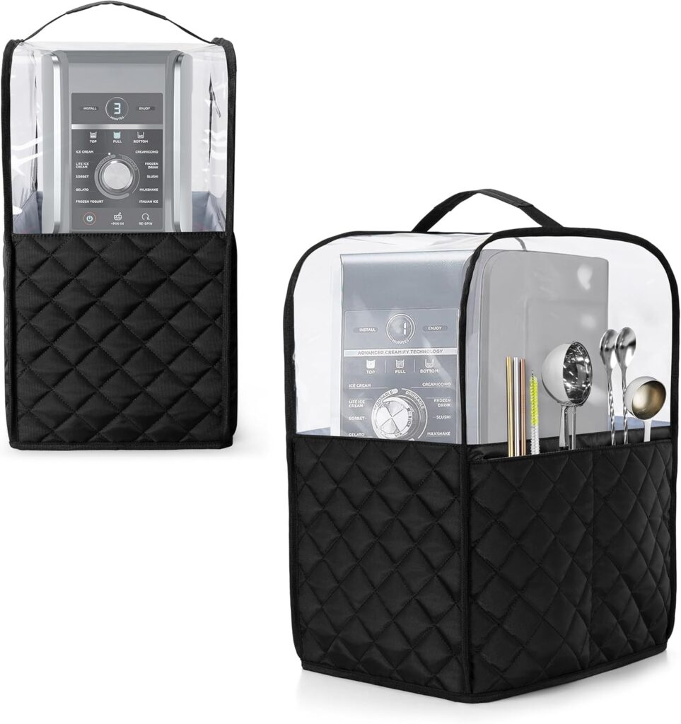 LUXJA Transparent Top Dust Cover Compatible with Ninja CREAMi NC501, NC301, NC299AMZ, Ice Cream Maker Dust Cover Fits Ninja Ice Cream Maker Machine with Accessories Pockets, Black