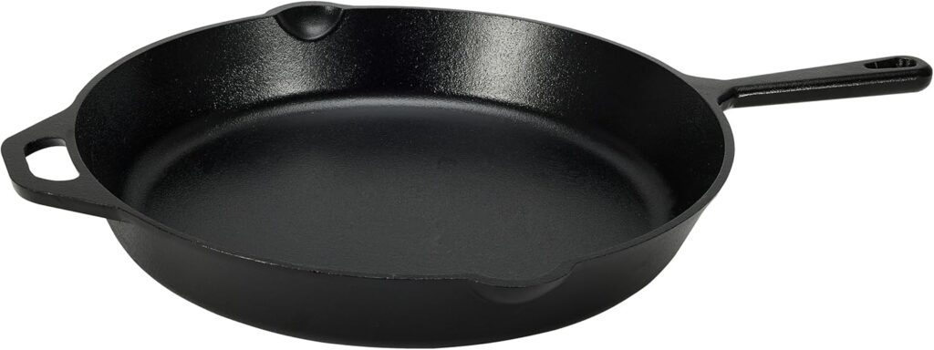 Amazon Basics Pre-Seasoned Cast Iron Skillet, Oven Safe, Even Heating, Heavy-Duty & Large, 15-Inch, Black