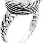 JEAN RACHEL JEWELRY 925 Sterling Silver Ring – Braid Chain with Square Cushion Cut Cubic Zirconia Vintage Design – Hypoallergenic, Lead & Nickel Free – Artisan Handcrafted Statement Rings for Women