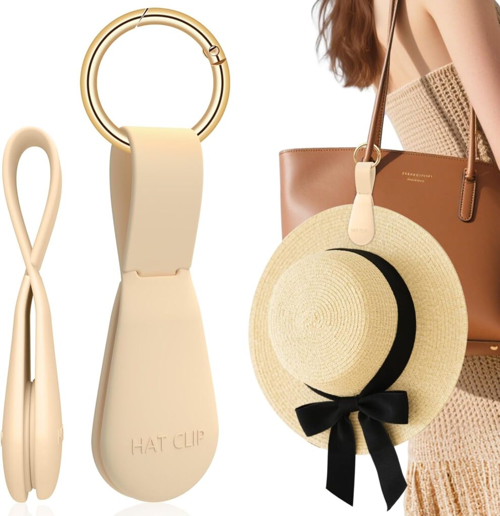 Magnetic Hat Clip for Travel on Bag, Light Khaki Silicone Hat Clip Magnet Hat Holder Hat Hook for Bag Tote Luggage, Beach Straw Hat Carry Clip, Vacation Traveling Essentials Accessory