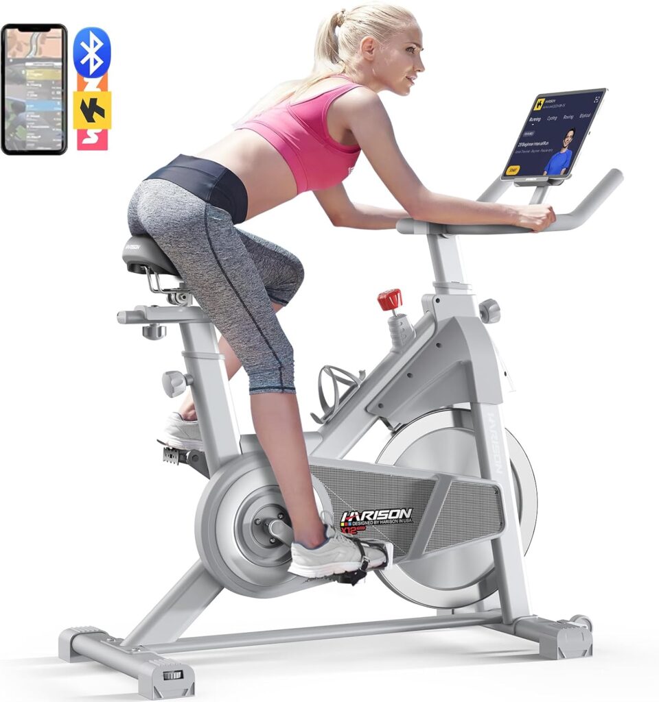 HARISON Semi-Commercial Exercise Bike 400 lbs Capacity, Magnetic Stationary Bikes for Home Gym with Bluetooth & Tablet Holder & Comfortable Seat Cushion